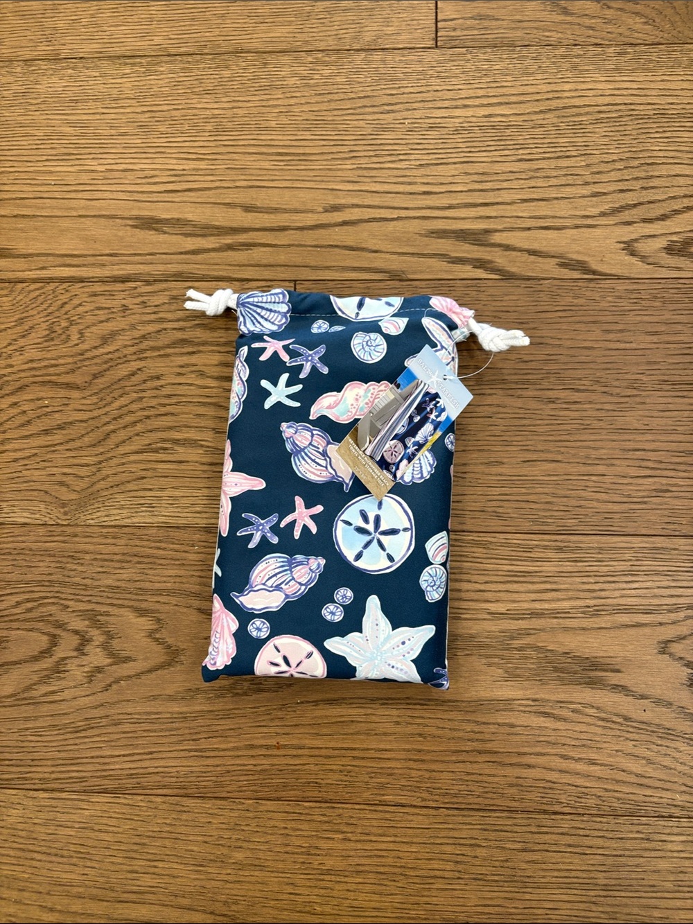 Microfiber beach towel - Salty starfish Navy Seashell Print reversible beach
